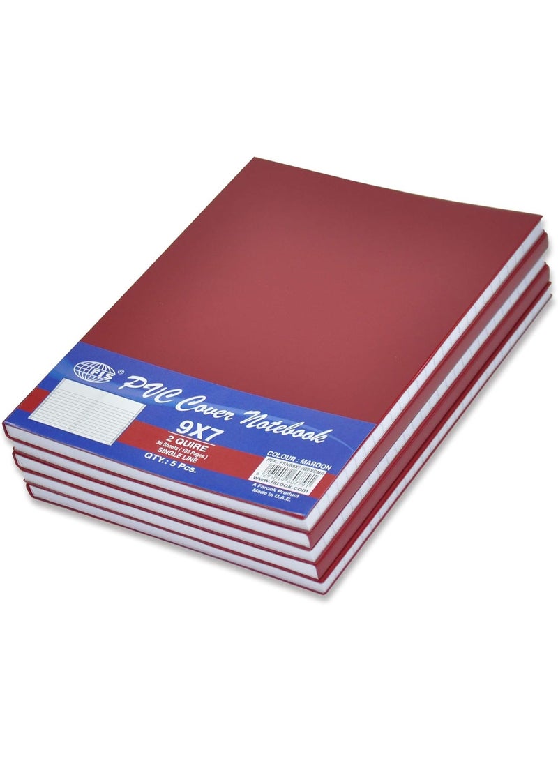 FIS PVC Cover Notebook, 9x7in, 2-Quires Maroon - FSNB9x72QPVCMR (5-Pieces) - Image 1
